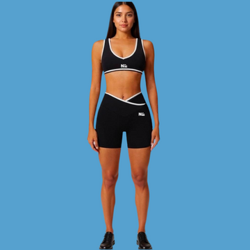 Nevafold White Trim Bra And Yoga Shorts Sets.